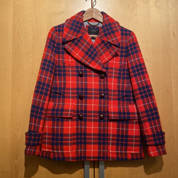 J. Crew Hamilton Plaid Peacoat Size 6 - Picture 4 of 15